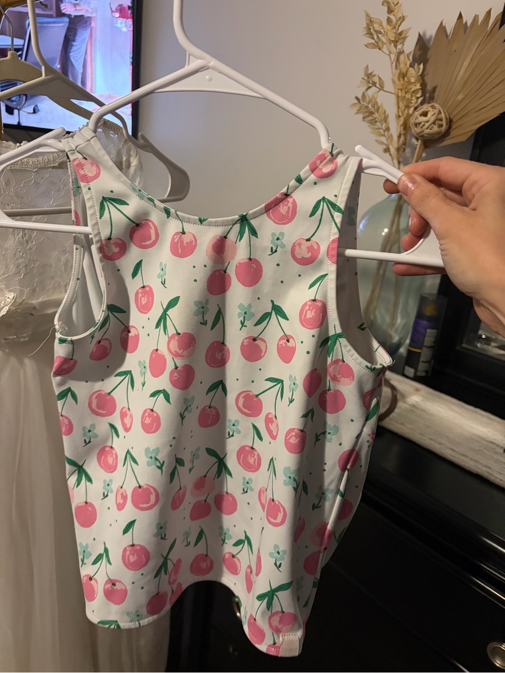 SweetHoney White Tank Top with Pink Cherry Print